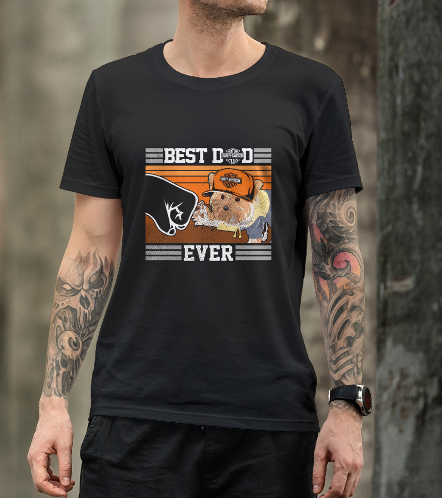 Best Dad Ever Motor Harley Davidson Cycles Yorkshire Terrier T-Shirt