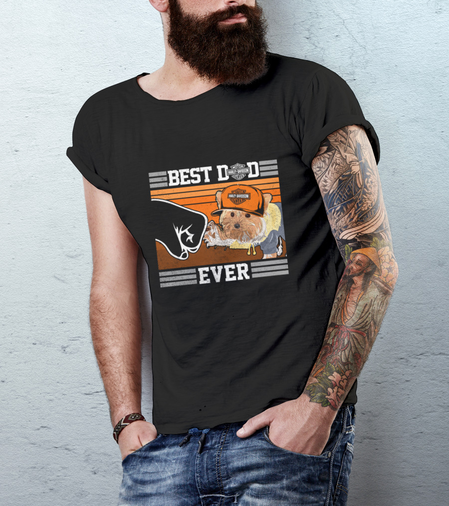 Best Dad Ever Motor Harley Davidson Cycles Yorkshire Terrier T-Shirt