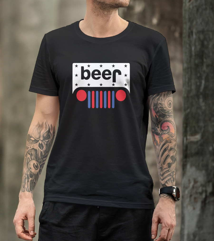 Beer Jeep Grill Stars Red Blue Dots T-Shirt