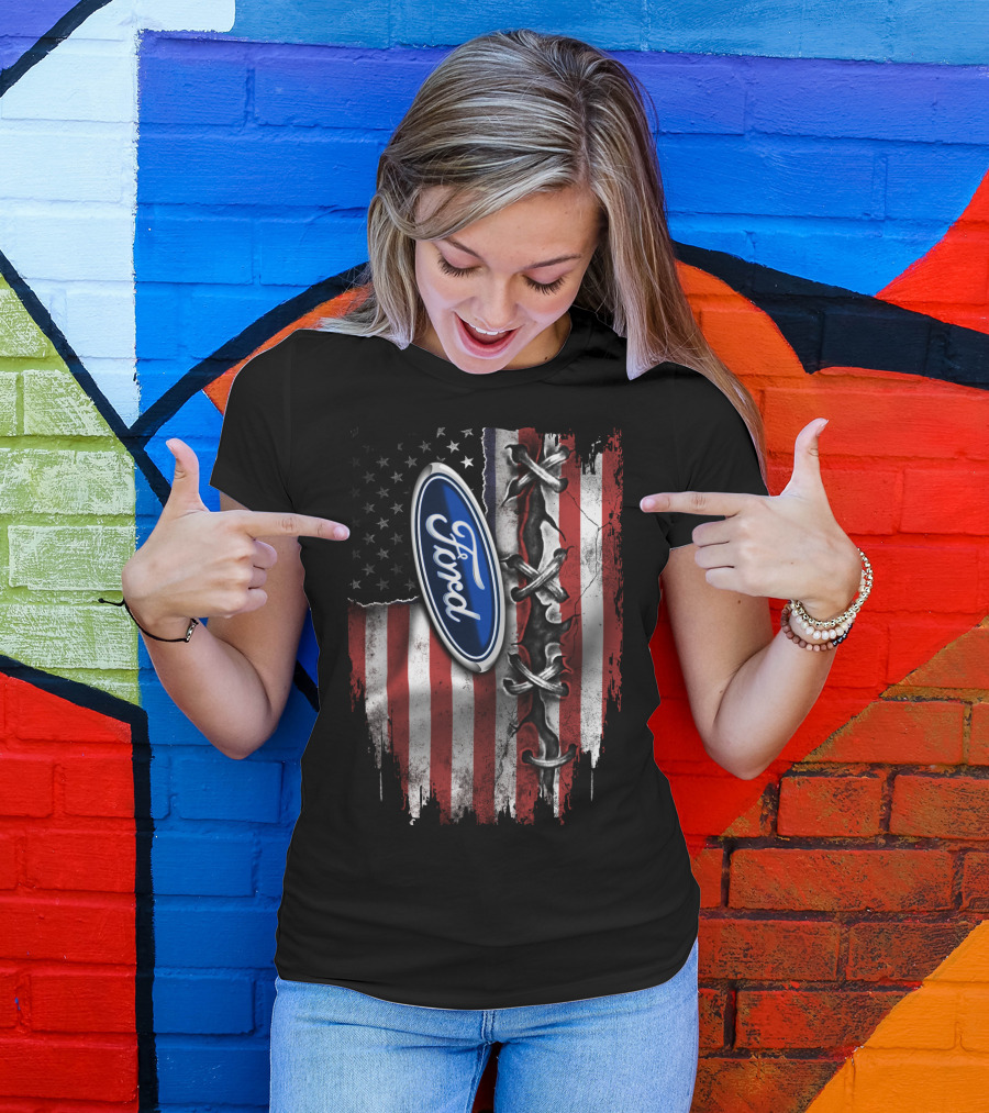 Ford American Flag Distressed Laced T-Shirt