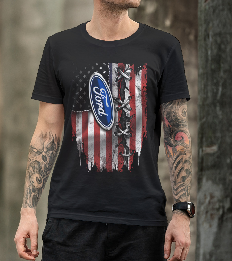 Ford American Flag Distressed Laced T-Shirt