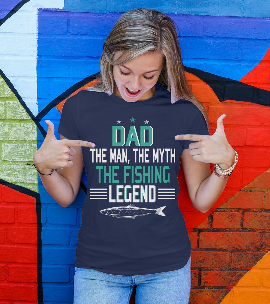 Dad The Man The Myth The Fishing Legend With Stars And Fish T-Shirt