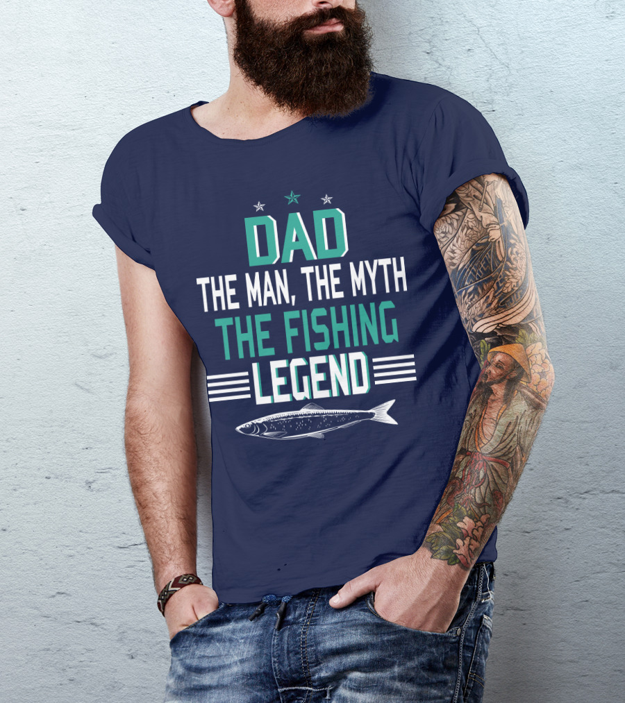Dad The Man The Myth The Fishing Legend With Stars And Fish T-Shirt