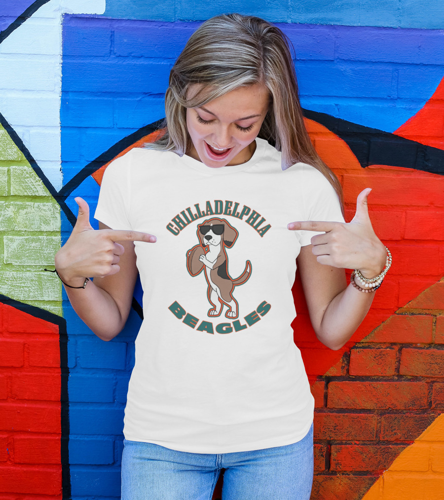 Chilladelphia Beagles Dog Holding Football Wearing Sunglasses T-Shirt
