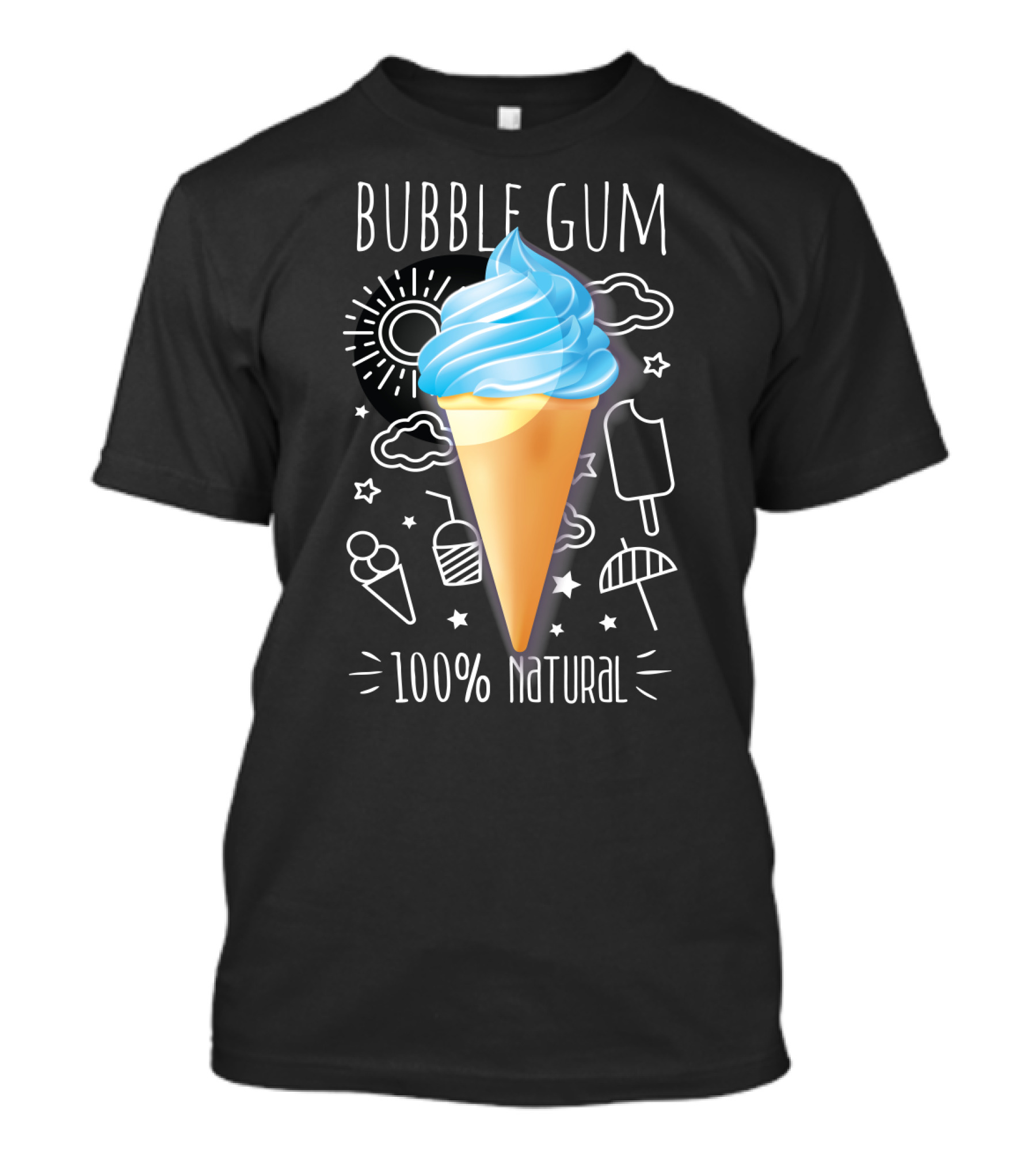 Bubble Gum Ice Cream 100% Natural Sun Clouds Cones T-Shirt