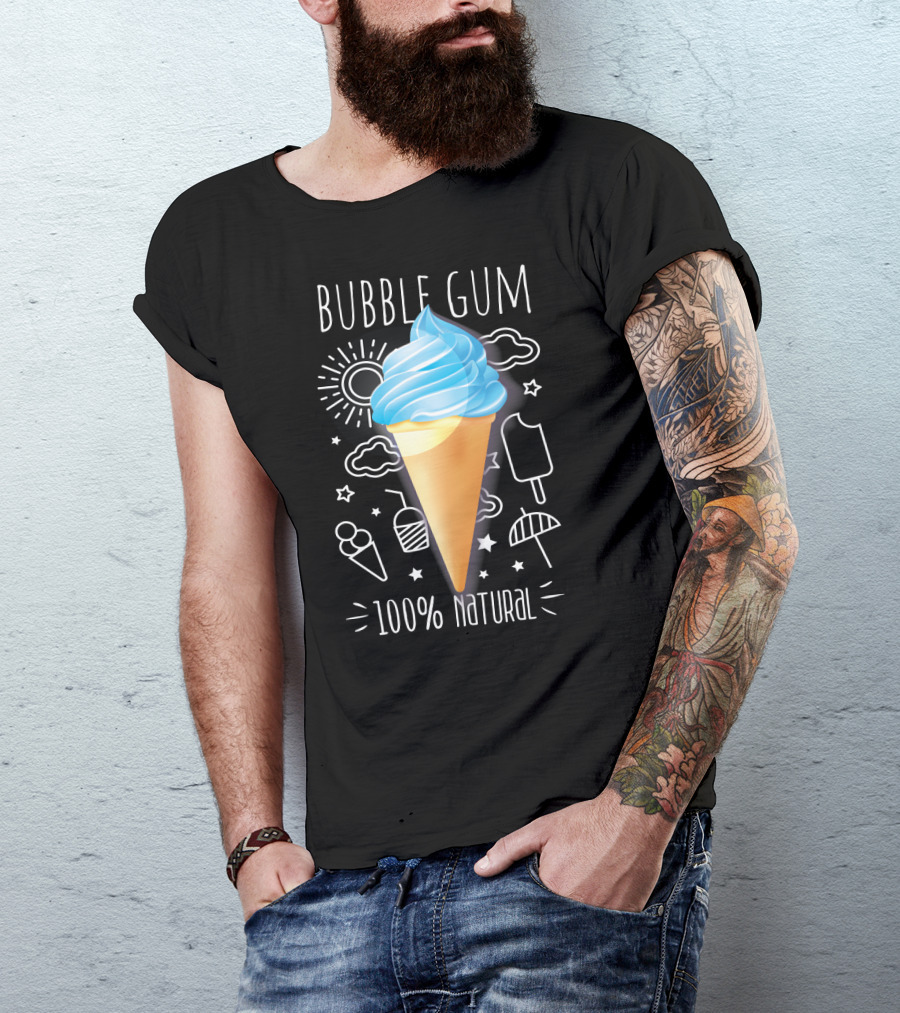 Bubble Gum Ice Cream 100% Natural Sun Clouds Cones T-Shirt