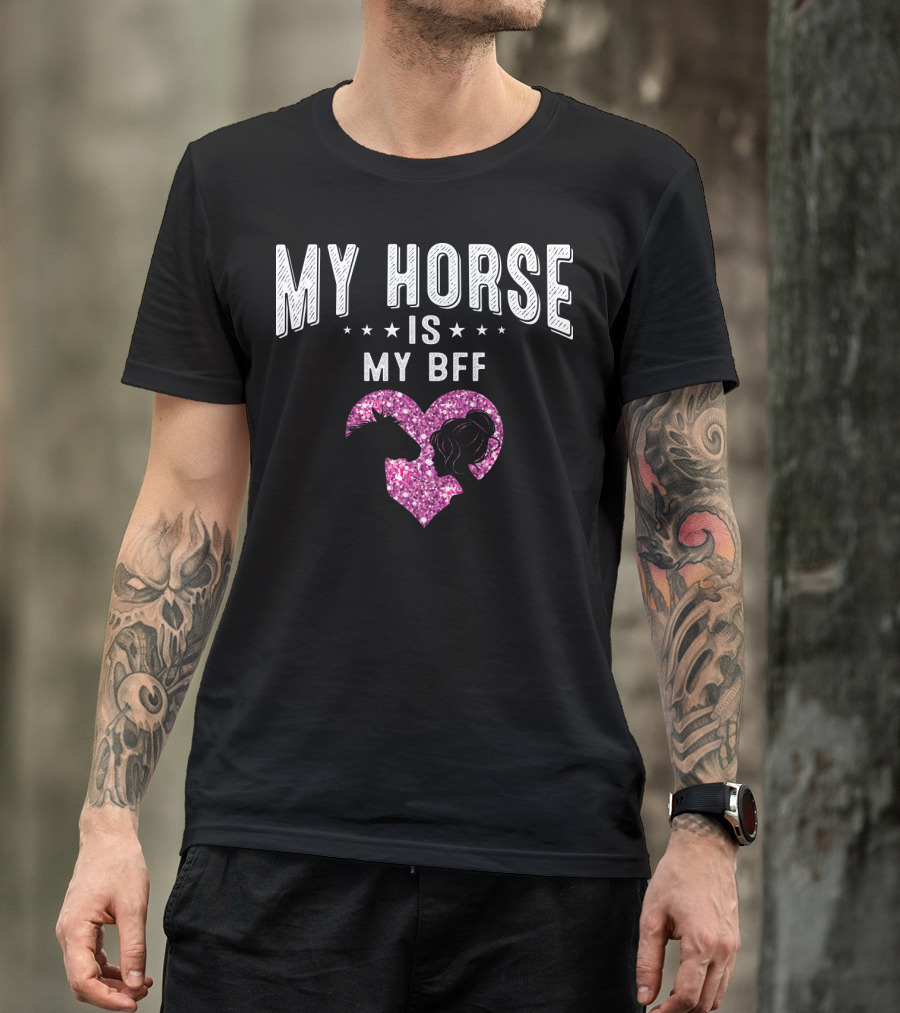 My Horse Is My BFF Heart Silhouette With Glitter Background T-Shirt