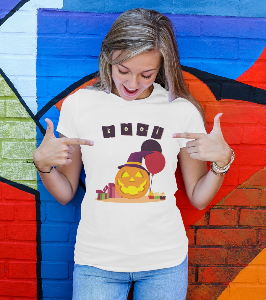 Boo Pumpkin Party With Witch Hat, Balloons, And Gifts T-Shirt