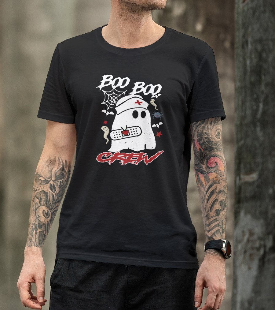 Boo Boo Crew Ghost Nurse Costume Spider Bats Halloween T-Shirt