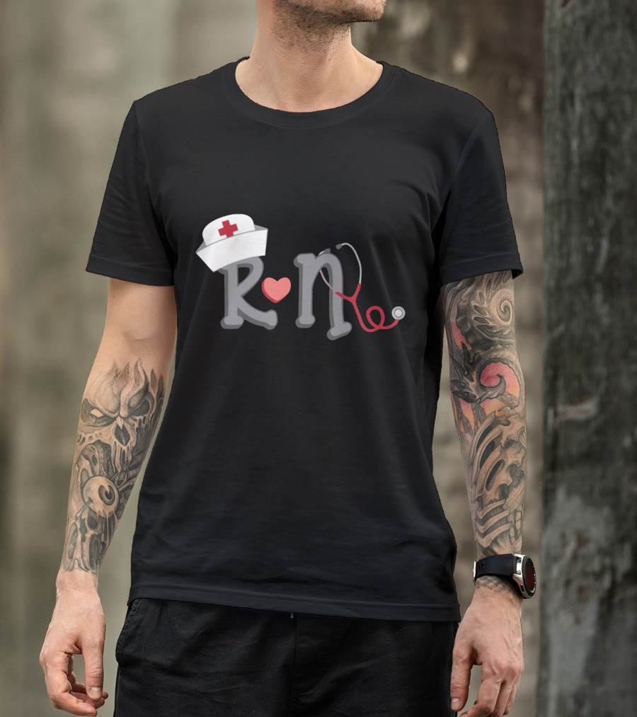 RN Nurse Hat Stethoscope Heart T-Shirt