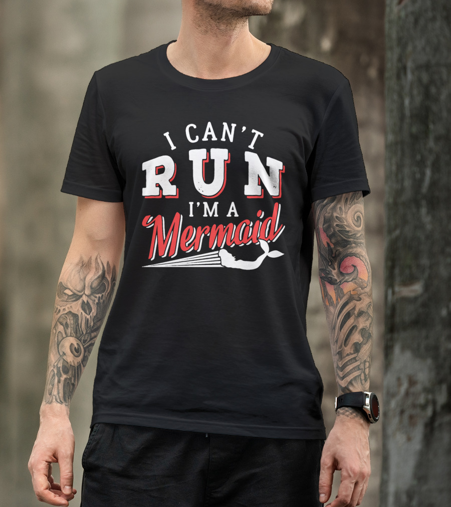 I Can't Run I'm A Mermaid Women's Fashion Text White Red Mermaid Tail T-Shirt