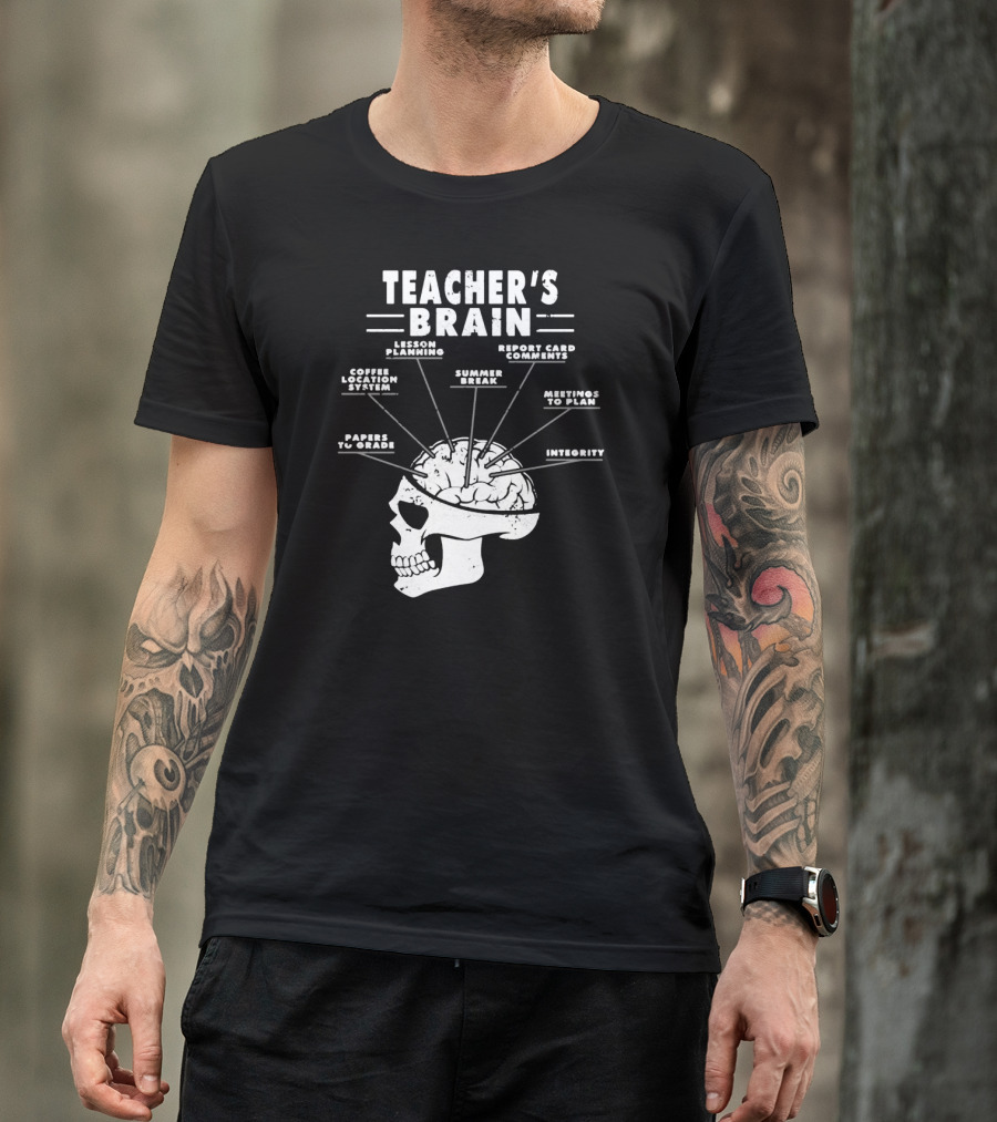 Teacher's Brain Funny Teacher Lesson Planning Report Card Comments Coffee Location System Summer Break Meetings To Plan Papers To Grade Integrity T-Shirt