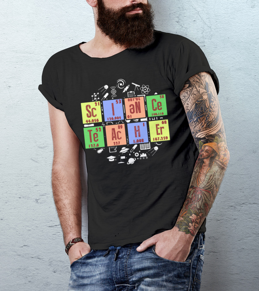SCIENCE TEACHER Periodic Elements Chemistry Physics Icons T-Shirt