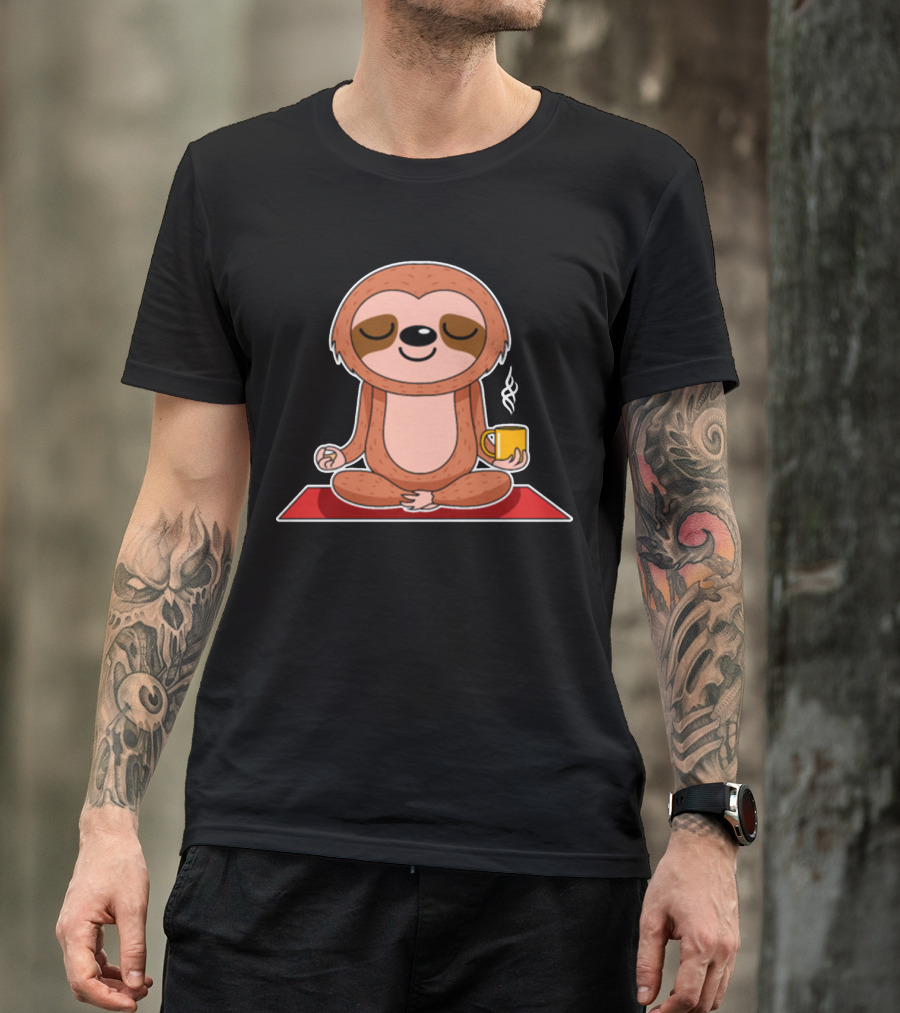 Yoga Sloth Funny Zen Meditation With Coffee T-Shirt