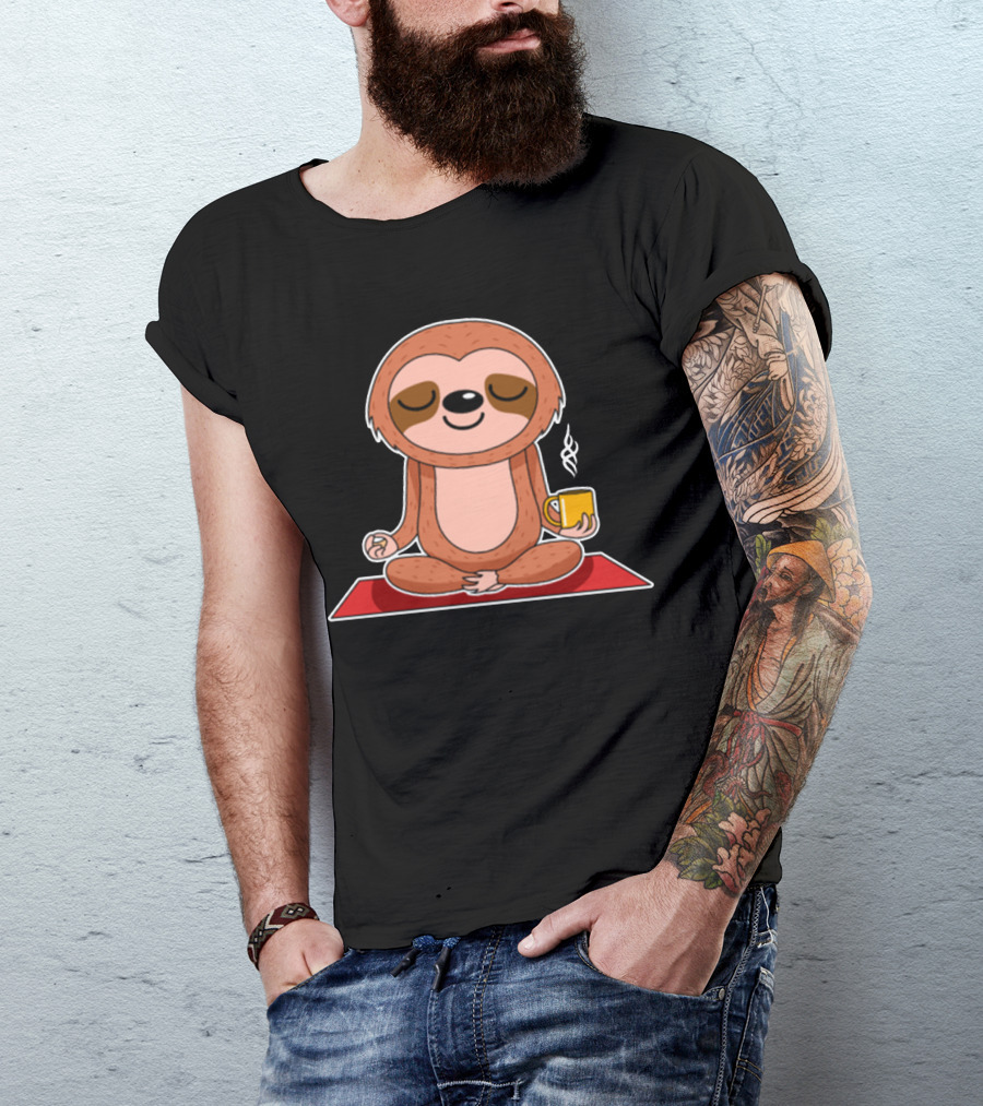 Yoga Sloth Funny Zen Meditation With Coffee T-Shirt