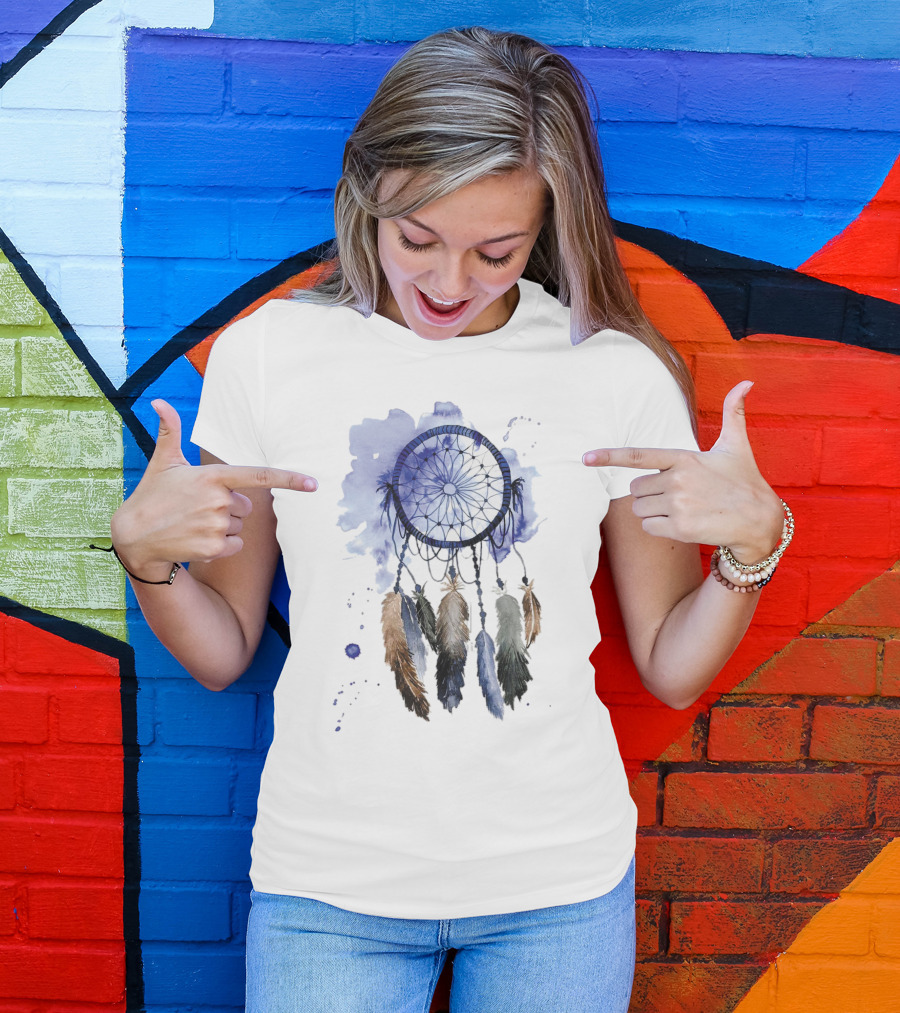 Turkish Dreamcatcher Watercolor Feathers T-Shirt