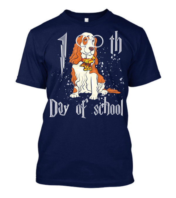100th Day Of School Cocker Spaniel Dog With Wizard Scarf And Glasses T-Shirt