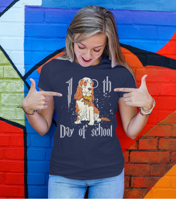 100th Day Of School Cocker Spaniel Dog With Wizard Scarf And Glasses T-Shirt