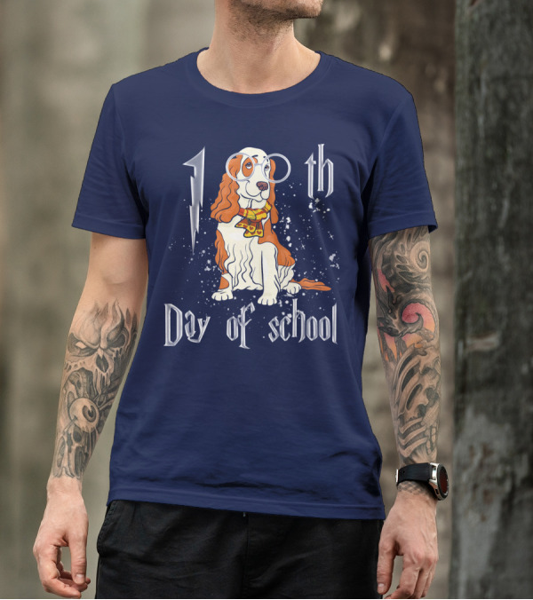 100th Day Of School Cocker Spaniel Dog With Wizard Scarf And Glasses T-Shirt