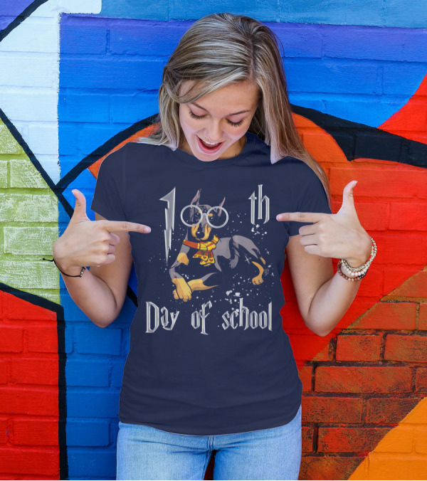 100th Day Of School Doberman Dog With Glasses And Scarf T-Shirt