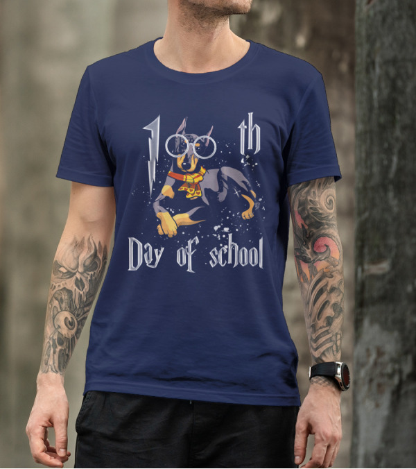 100th Day Of School Doberman Dog With Glasses And Scarf T-Shirt