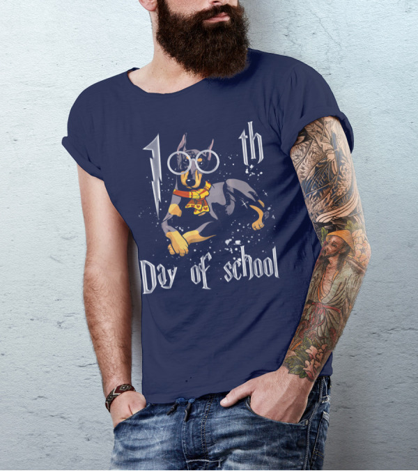 100th Day Of School Doberman Dog With Glasses And Scarf T-Shirt