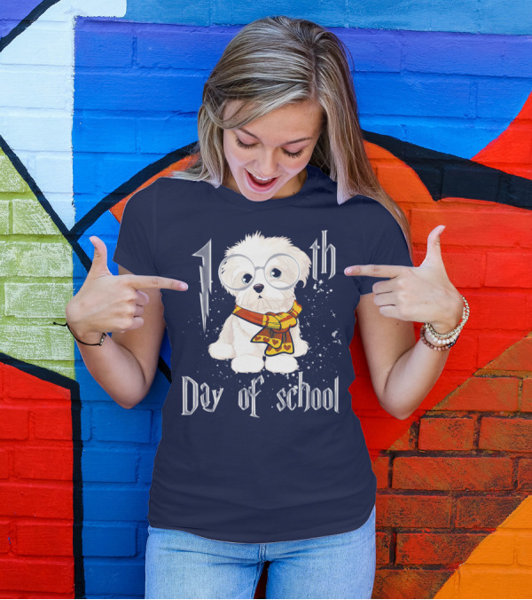 100th Day Of School Maltese Dog With Glasses And Scarf T-Shirt