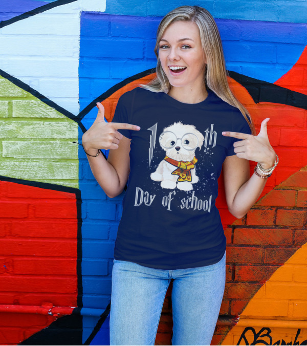 100th Day Of School Maltese Dog With Glasses And Scarf T-Shirt