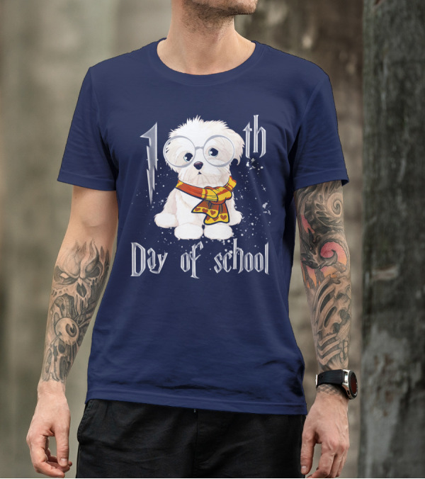 100th Day Of School Maltese Dog With Glasses And Scarf T-Shirt