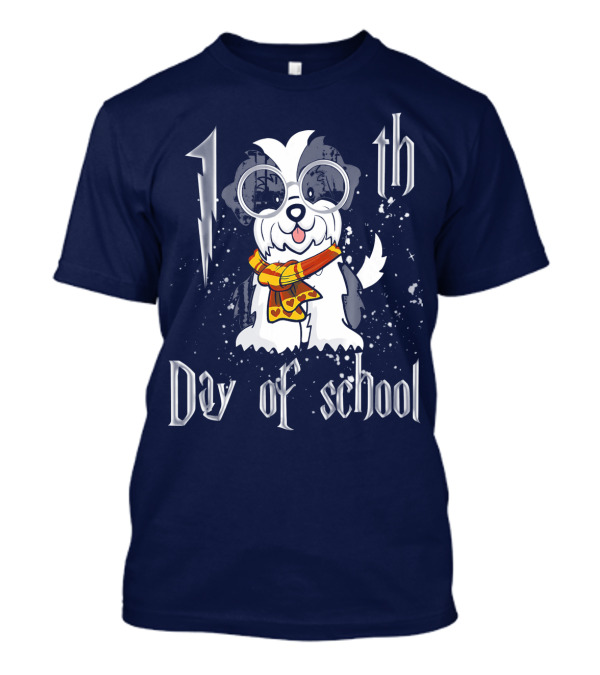 100th Day Of School Shih Tzu Dog With Glasses And Scarf T-Shirt