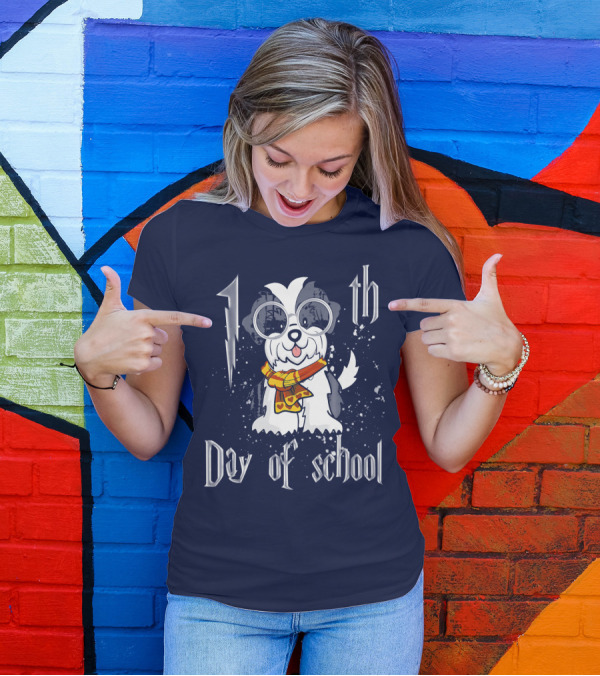 100th Day Of School Shih Tzu Dog With Glasses And Scarf T-Shirt