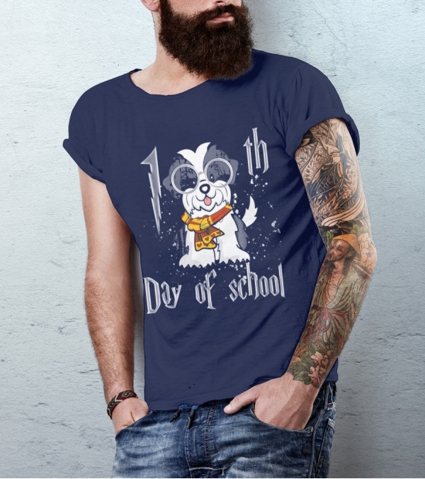 100th Day Of School Shih Tzu Dog With Glasses And Scarf T-Shirt
