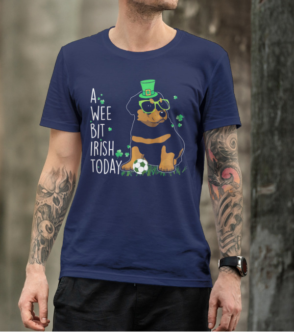 A Wee Bit Irish Today Rottweiler Wearing Green Hat And Glasses With Soccer Ball T-Shirt