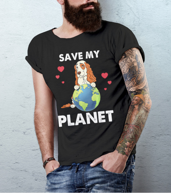 Save My Planet American Cocker Spaniel Dog Love Earth T-Shirt