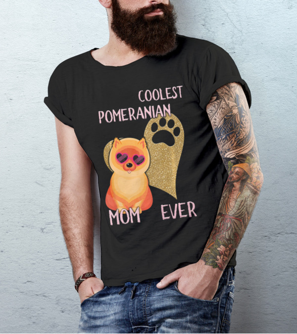 Coolest Pomeranian Mom Ever With Heart Paw Print And Sunglasses T-Shirt
