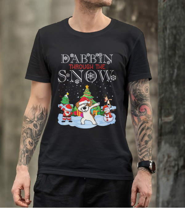 Dabbin Through The Snow Beagles Jack Russell Dog Christmas Scene T-Shirt