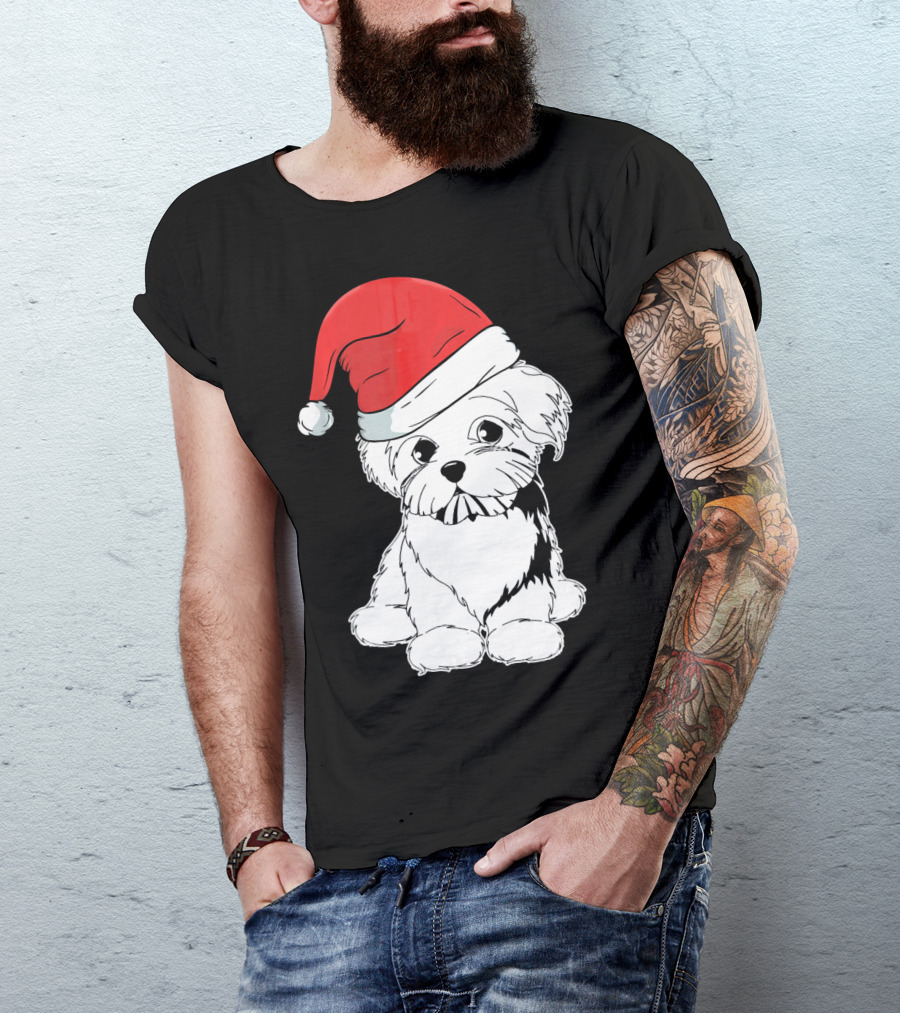 Best Christmas Maltese Santa Hat T-Shirt