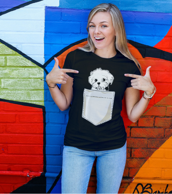 Best For Christmas Maltese Dog In Pocket T-Shirt