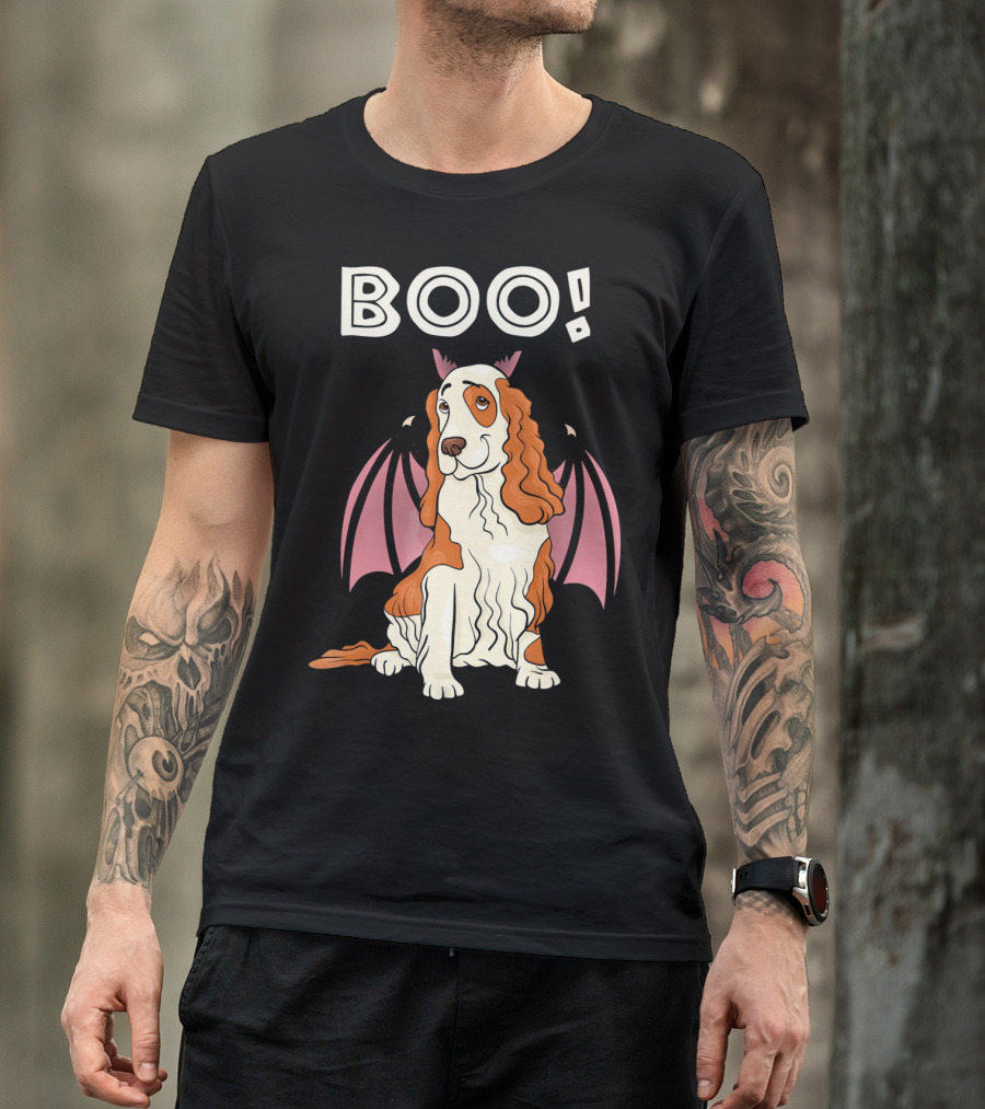 Boo Cocker Spaniel With Bat Wings Halloween T-Shirt