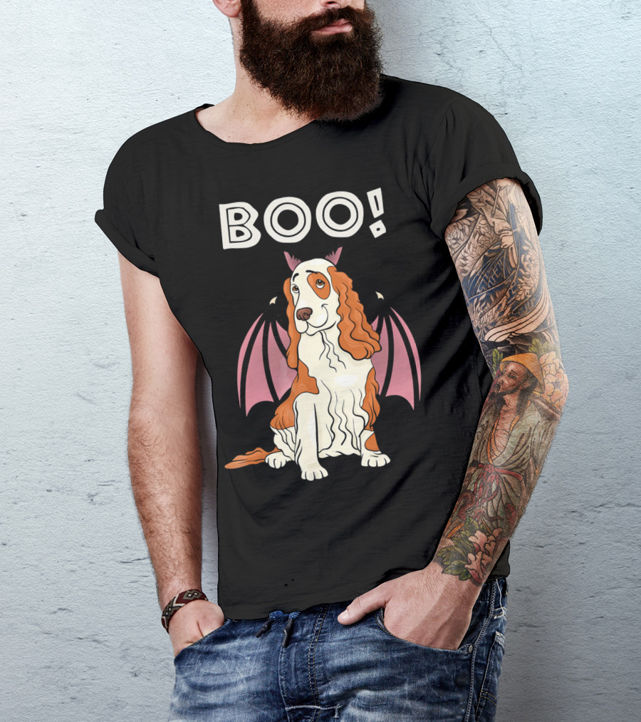 Boo Cocker Spaniel With Bat Wings Halloween T-Shirt