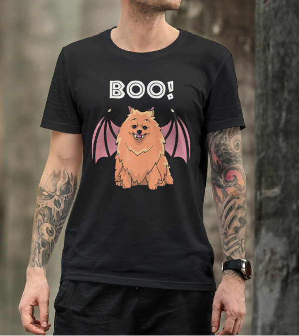 BOO Pomeranian With Bat Wings Halloween T-Shirt