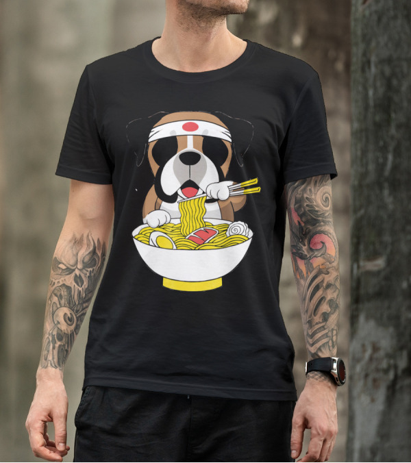 Boxer Dog Eating Japanese Ramen With Chopsticks In Funny T-Shirt