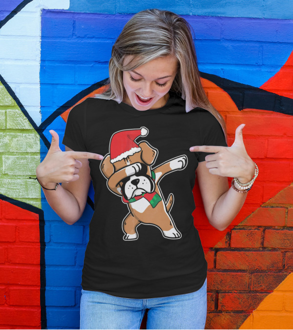 Santa Claus Boxer Dog Dabbing Dance Hip Hop Christmas T-Shirt
