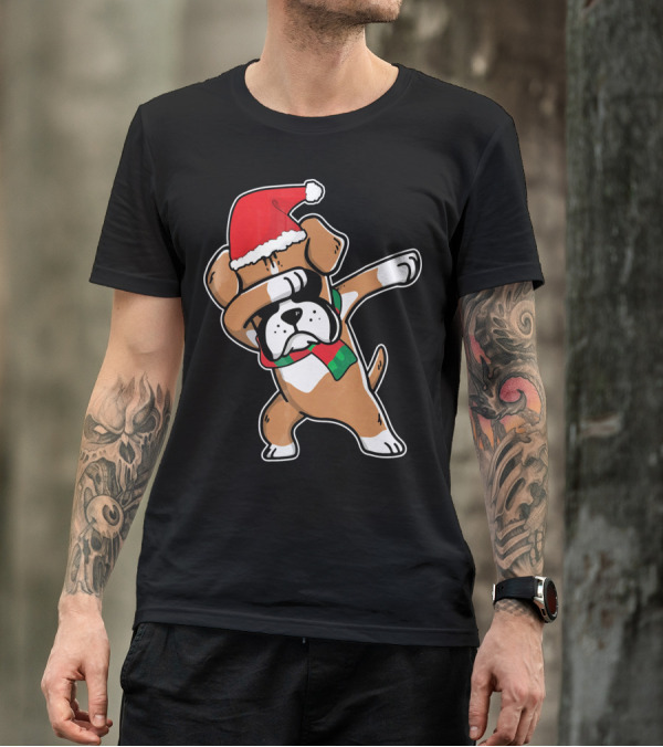 Santa Claus Boxer Dog Dabbing Dance Hip Hop Christmas T-Shirt