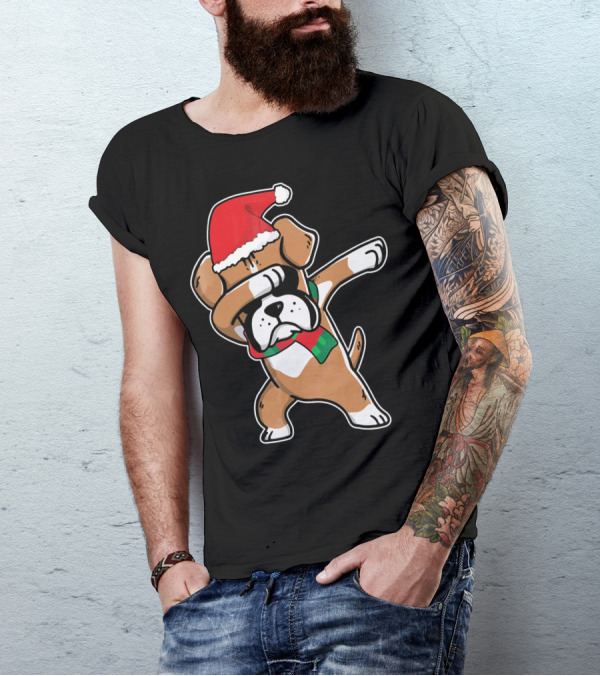 Santa Claus Boxer Dog Dabbing Dance Hip Hop Christmas T-Shirt