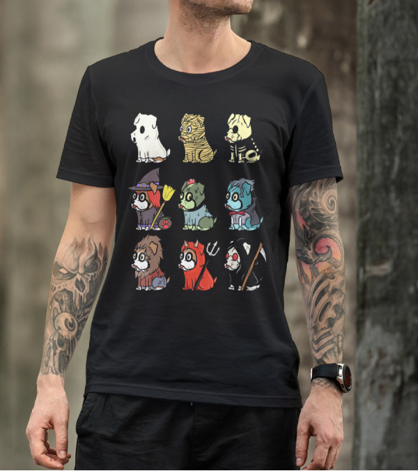Spooky Boxer Dog Halloween Costumes Ghost Mummy Zombie Witch Werewolf Devil Grim Reaper T-Shirt