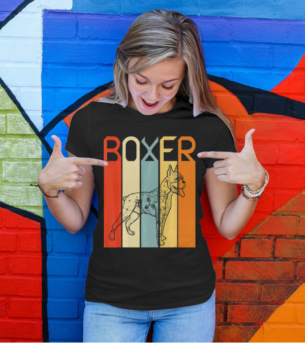 Boxer Dog Retro Stripes Outline T-Shirt
