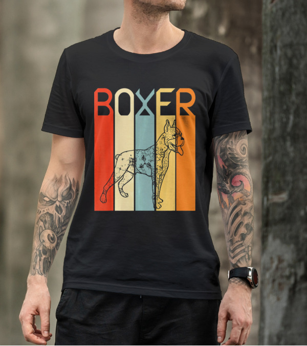 Boxer Dog Retro Stripes Outline T-Shirt