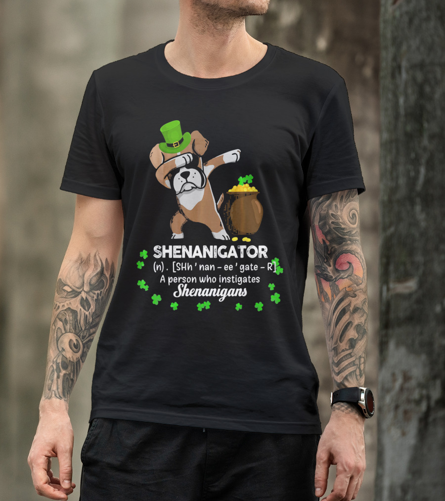 Shenanigator Boxer Dabbing St. Patrick's Day Shenanigans With Hat And Gold T-Shirt