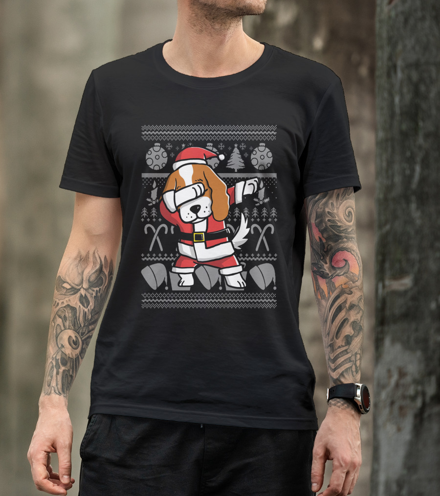 Cavalier King Charles Spaniel Dabbing Santa Christmas Ugly T-Shirt